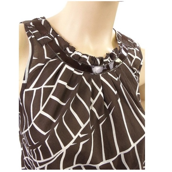 Tory Burch - Lightweight Sleeveless Blouse, Brown/White Leaf Print, Grosgrain - Picture 7 of 10